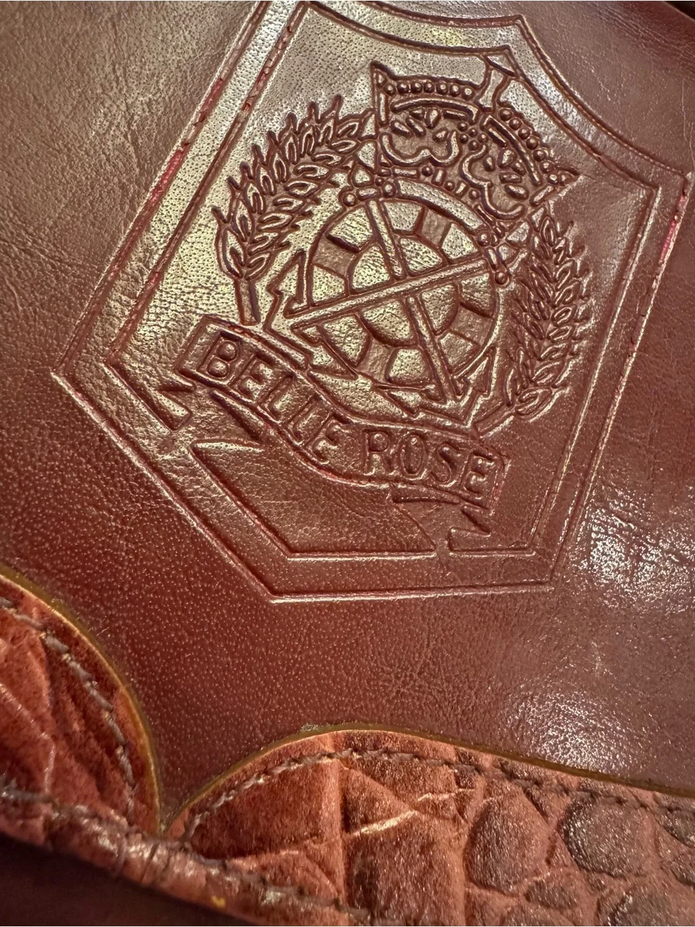 Vintage Belle Rose Burgundy Leather Briefcase Satchel Bag Croc Embossed Trim 80s
